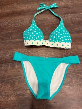 Victoria's Secret Teal Polka Dot Halter Bikini